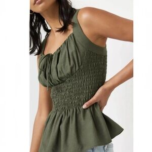 Anthropologie Eri + Ali Linen Milkmaid Corset Beachy Resortwear Peplum Top S